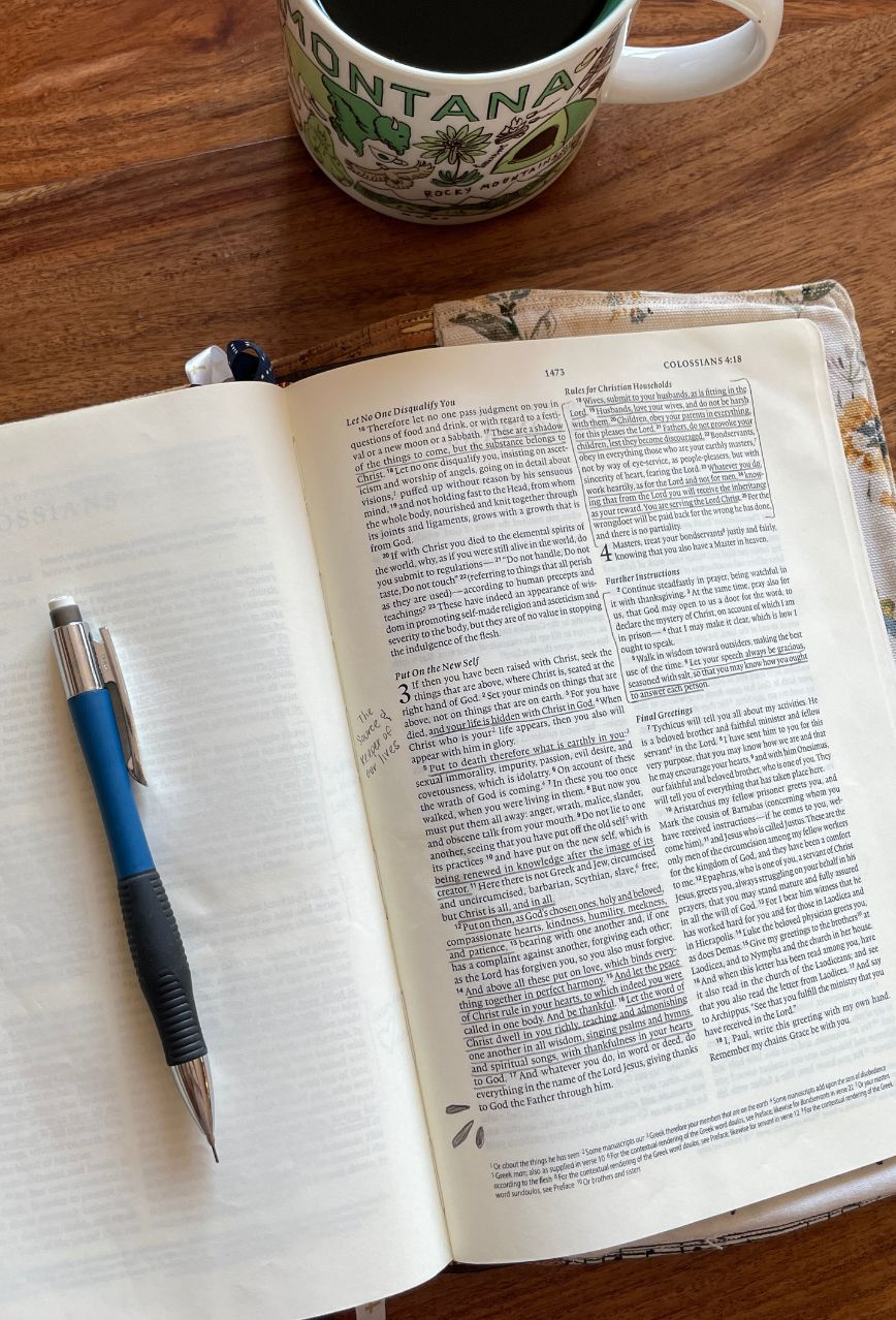coffee and open bible with a pencil for taking notes
3 simple bible study tips for busy moms