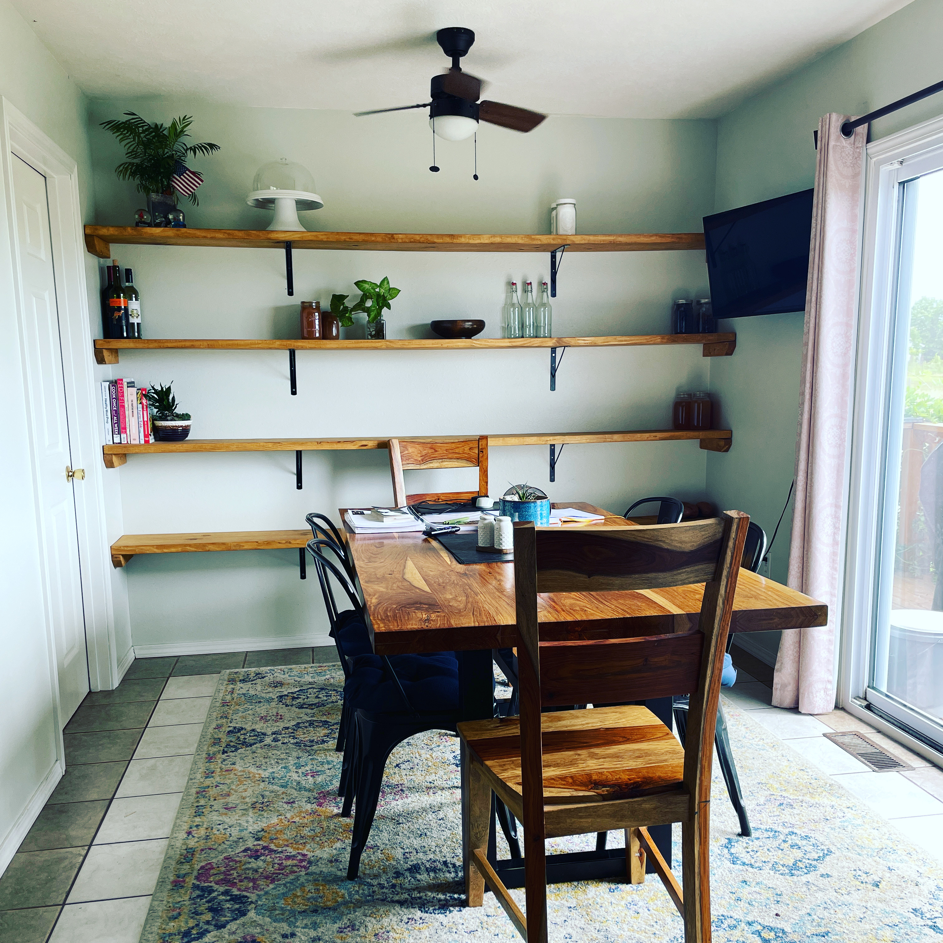 finished photo of DIY open pantry shelves