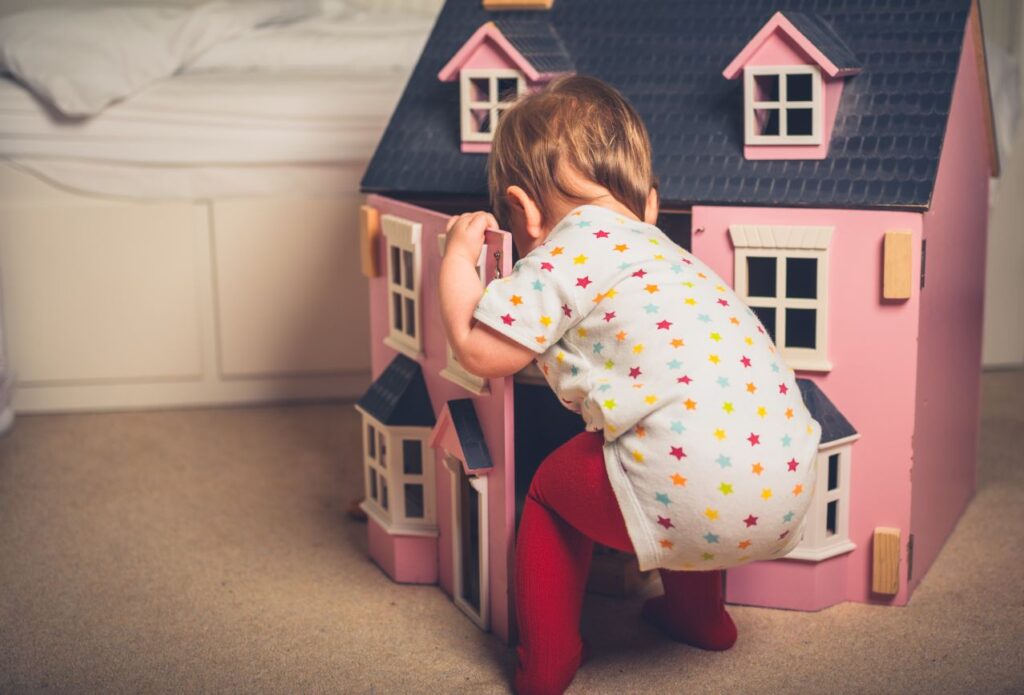 little girl playing house and homemaker